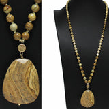 100173, SEMI PRECIOUS STONE CHARM BEADED LONG NECKLACE