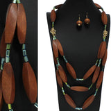 100704, LONG MULTI LAYERED WOOD NECKLACE