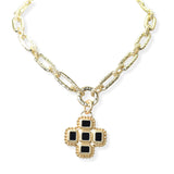 102298, 14K GOLD PLATED, CROSS CHARM DESIGNER INSPIRED TOGGLE NECKLACE