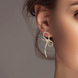 102323, RIBBON BOW METAL EARRING