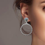 102484, WESTERN TURQUOISE STONE WITH ROUND HOOP DANGLE EARRING