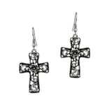 102491, FLORAL WESTERN CROSS METAL DANGLE EARRING