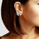 102666, RIBBON BOW STUDDED PEARL WITH CRYSTAL RHINESTONE STUD EARRING