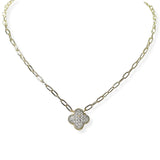 104692, 14K GOLD PLATED, MICRO PAVE CLOVER DESIGNER INSPIRED NECKLACE
