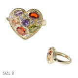 105208, MULTI COLORED STOEN WITH 14K GOLD PLATED, HEART MULTI SHAPE CUBIC ZIRCONIA ACCENT DESIGNER INSPIRED RING
