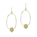 106202, HAMMERED FLOWER ACCENT GEOMETRIC DANGLE EARRING