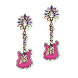 106382, WESTERN THEMED, GUITAR RHINESTONE DANGLE EARRING