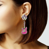 106382, WESTERN THEMED, GUITAR RHINESTONE DANGLE EARRING