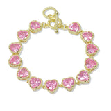 109740, 14K GOLD PLATED HEART CUBIC ZIRCONIA ACCENT DESIGNER INSPIRED TOGGLE BRACELET