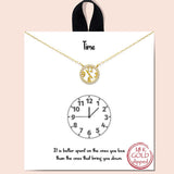 82451, "TIME" PAVE CZ OUTLINED CLOCK NECKLACE