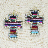 84921, CROSS SEED BEAD W/ RHINESTONE EARRING