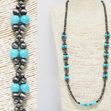 86711, WESTERN TURQUOISE STONE BEAD LONG NECKLACE