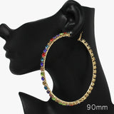 90067, 90MM RHINESTONE ROUND HOOP EARRING