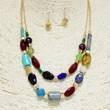 94641, MIXED RESIN STONE DOUBLE LAYERED NECKLACE