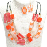 95355, CHECKER PRINT ACCENT GEOMETRIC CELLULOID ACETATE NECKLACE