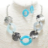 95366, GEOMETRIC GLITTER CELLULOID ACETATE WITH HAMMERED METAL NECKLACE