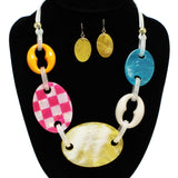 95387, CHECKER PRINT GLITTER CELLULOID ACETATE NECKLACE