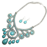 95737, TEARDROP CHARM TURQUOISE STONE STATEMENT NECKLACE