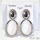 96195, 3"L, OVAL TEXTURED METAL CLIP ON EARRING