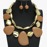 96425, GEOMETRIC WOOD DOUBLE LAYERED NECKLACE