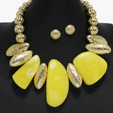 96429, GEOMETRIC CHUNKY GLASS STONE NECKLACE