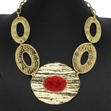 97057, PAVE RHINESTONE OVAL ACCENT TEXTURED METAL NECKLACE