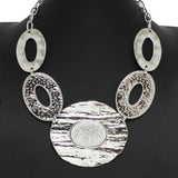 97057, PAVE RHINESTONE OVAL ACCENT TEXTURED METAL NECKLACE