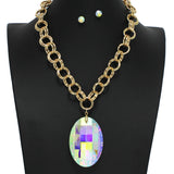 97120, CHUNKY OVAL RHINESTONE PENDANT NECKLACE