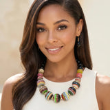 113029, CHUNKY MULTI PATTERNED BEAD STATEMENT NECKLACE