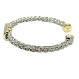 100019, PAVE GEOMETRIC ACCENT STAINLESS STEEL CUFF BRACELET
