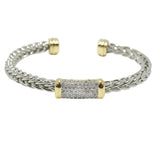 100019, PAVE GEOMETRIC ACCENT STAINLESS STEEL CUFF BRACELET