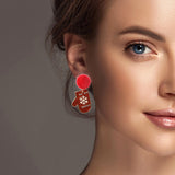 100124, GLITTER CHRISTMAS GLOVES WITH FUR BALL DANGLE EARRING