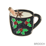 100129, CHRISTMAS COFFEE MUG CUP ENAMEL BROOCH