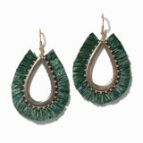 100147, RAFFIA TASSEL TEARDROP DANGLE EARRING