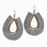 100147, RAFFIA TASSEL TEARDROP DANGLE EARRING
