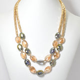 100177, OVAL CRYSTAL GLASS DOUBLE LAYERED NECKLACE