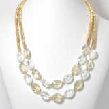 100177, OVAL CRYSTAL GLASS DOUBLE LAYERED NECKLACE