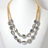 100177, OVAL CRYSTAL GLASS DOUBLE LAYERED NECKLACE