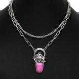 100182, WESTERN HORSE TURQUOISE STONE DOUBLE LAYERED NECKLACE