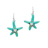 100194, STARFISH ENAMEL WITH CRYSTAL RHINESTONE DANGLE EARRING