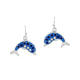 100194, DOLPHIN ENAMEL WITH CRYSTAL RHINESTONE DANGLE EARRING