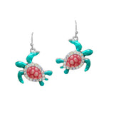 100194, SEA TURTLE ENAMEL WITH CRYSTAL RHINESTONE DANGLE EARRING