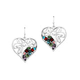 100198, HEART FILIGREE RHINESTONE DANGLE EARRING