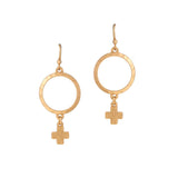 100207, DAINTY CROSS CHARM HAMMERED METAL EARRING