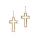 100209, CROSS HAMMERED CUTOUT METAL DANGLE EARRING