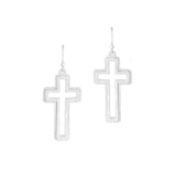 100209, CROSS HAMMERED CUTOUT METAL DANGLE EARRING