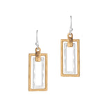 100215, DOUBLE RECTANGLE HAMMERED METAL DANGLE EARRING