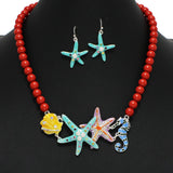 100224, STARFISH SEA LIFE ENAMEL RHINESTONE BEADED NECKLACE