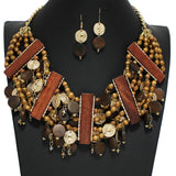 100239, MULTI CHARM WOOD STATEMENT NECKLACE