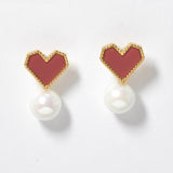 100249, DAINTY HEART PEARL DESIGNER INSPIRED STUD EARRING